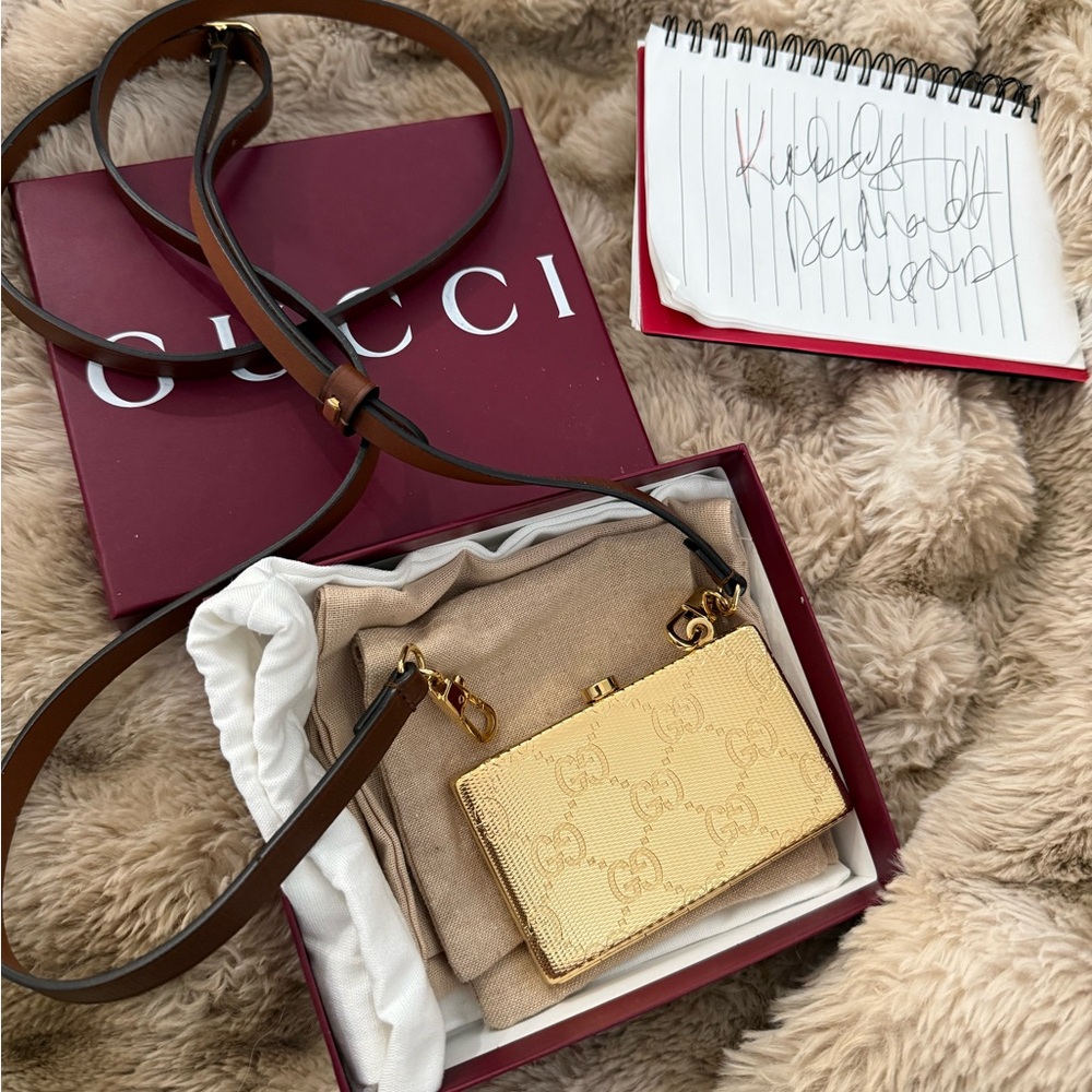 Gucci Gold Crossbody Bag with Brown Strap